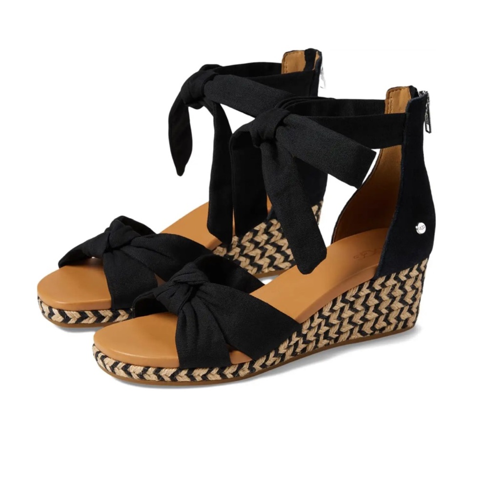 Ugg Yarrow Wedge Sandal, Black Canvas, Size 8 Women’s